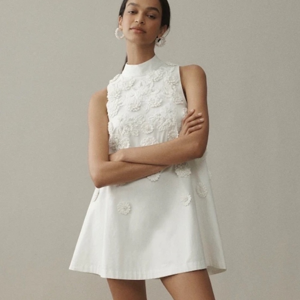 Anthropologie Cream Textured Mini Dress